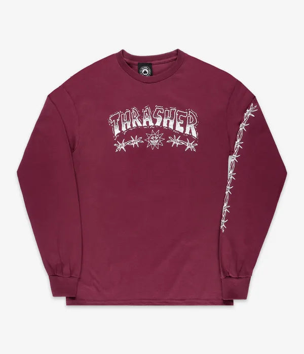 thrasher magazine barbed wire long sleeve tee red