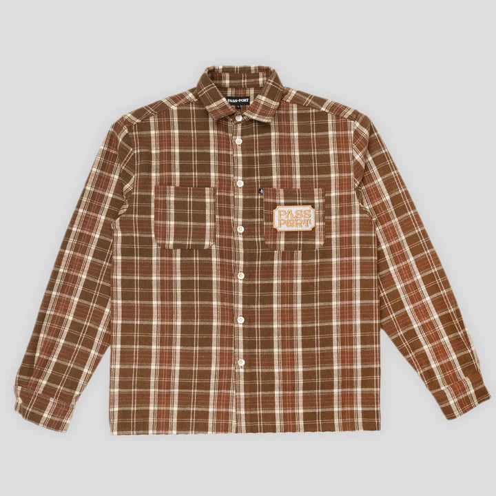 Pass~Port Yearbook Logo Workers Flannel - Caramel