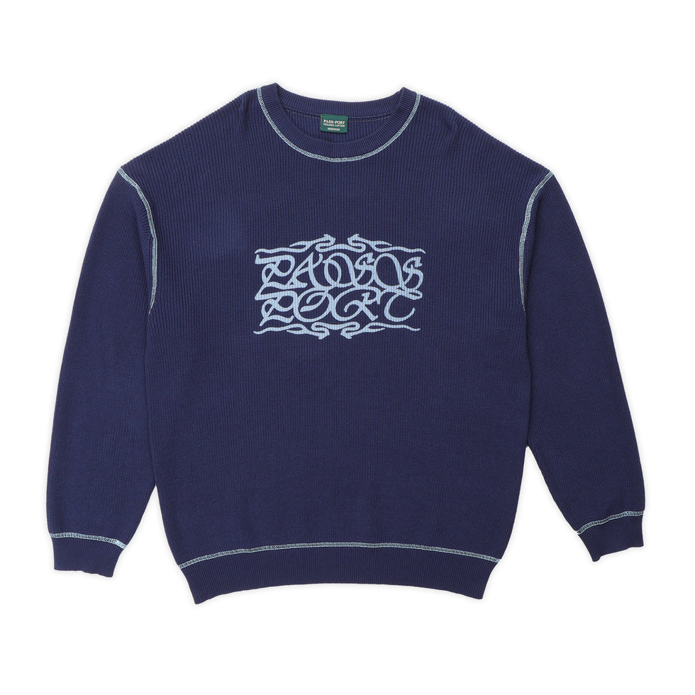 Pass~Port Calligraphy Knit Sweater - Navy